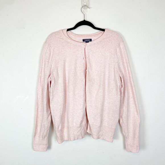 Lands' End Women's L 2 Pc Pink Short Sleeve‎ and Cardigan Sweater Set  Cotton - Picture 1 of 9